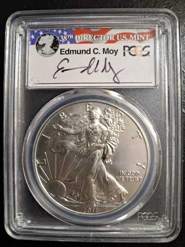 2011-W バーニッシュド シルバー イーグル PCGS SP70 25周年記念セット エドマンド・モイ サイン入り