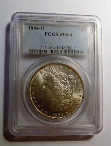 1884 O モルガン・ダラー PCGS MS64 VAM 7A O/O 左傾斜、遠い日付、ピットダイ ED