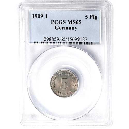 1909 J ドイツ 5 ペニヒ、PCGS MS 65、より良い日付とミント