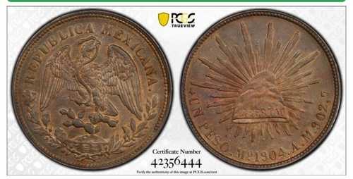1904年 MO AM メキシコペソ PCGS AU 銀貨
