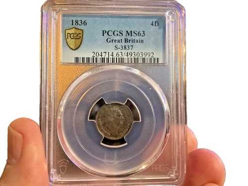 1836年 グレートブリテン 4D (GROAT) ウィリアム4世、PCGS CERT#49303992、MS63