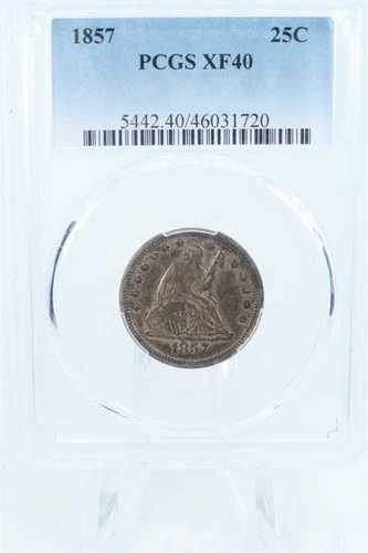 1857-P PCGS XF40 リバティ・シーテッド・クォーター・ビジネス・ストライク 25セント