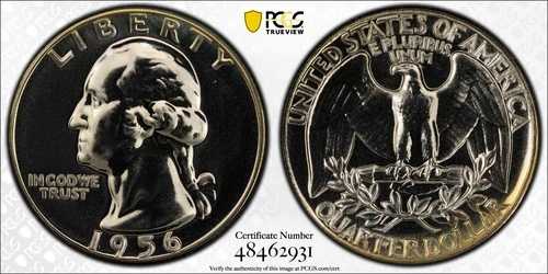 1956年 25セント銀貨 ワシントン・クォーター PCGS PR 67 FS-701 リバース・ダイ・ガウジ