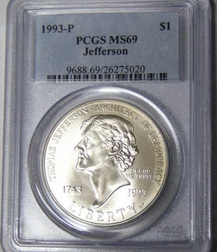 PCGS MS69 1993-P ジェファーソン記念銀貨 #26275020
