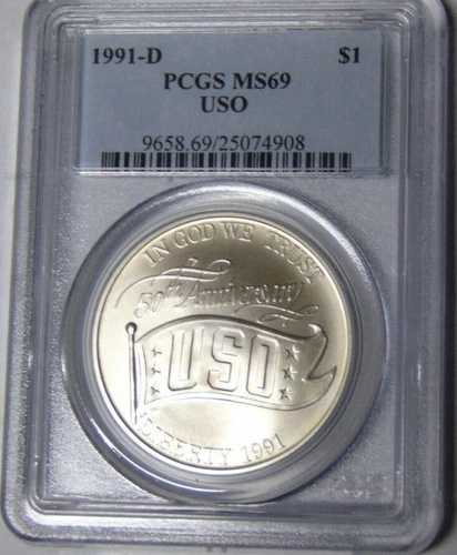 PCGS MS69 1991-D USO記念銀貨 #25074908