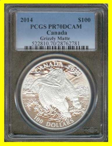 2014年 カナダ S $100 純銀グリズリー PCGS PR 70 DCAM POP 44