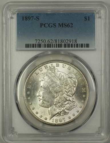 1897-S モーガン シルバー ダラー 1ドル コイン PCGS MS-62 (14b)