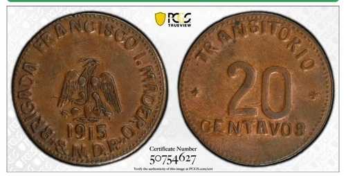 1915 メキシコ プエブラ 20 センタボス KM-757 ロゼット PCGS MS62BN