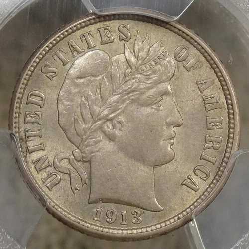 1913年バーバーダイム、チョイスアンサーキュレートPCGS MS-63、タイプとしては良質コイン｜WORLD RESOURCE【QUEEN店】