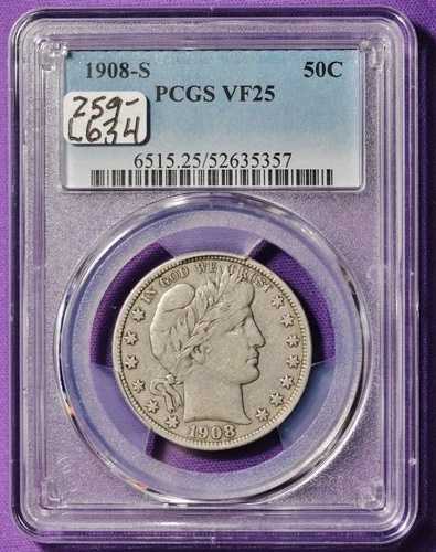 1908年頃のバーバーハーフ。PCGSホルダー入り。VF25。L634