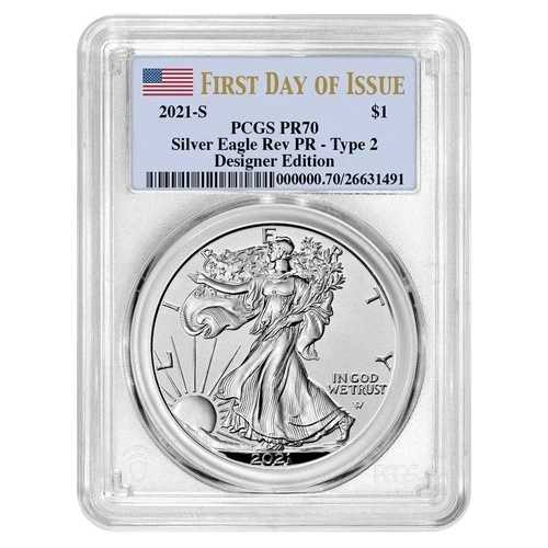 2021-S リバースプルーフ $1 タイプ2 アメリカンシルバーイーグル PCGS PR70 FDOI フラッグラベル