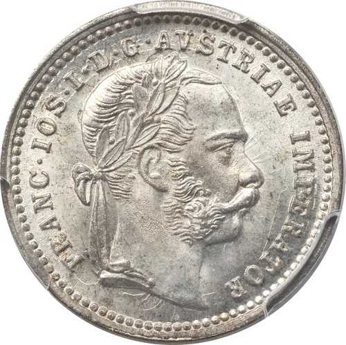 1872年、オーストリア、フランシス・ヨーゼフ1世記念 10クロイツァー銀貨。トップポップ！PCGS MS-67！