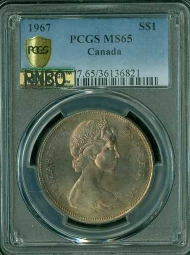 1967年カナダ製シルバードル PCGS MS65 MAC RNBO レインボー 2nd 最高級グレード *