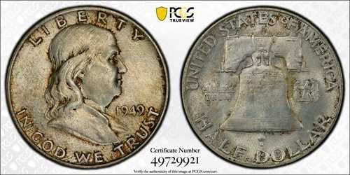 1949年 D 50C フランクリンシルバーハーフダラー - PCGS MS65 FBL