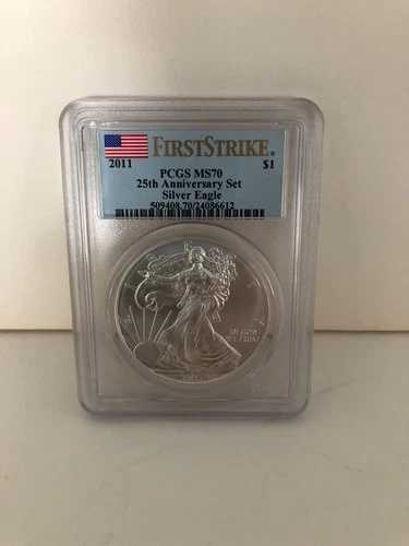 2011年 アメリカンイーグル 25周年記念 シルバーセットコイン PCGS MS70 F.S. 国旗ラベル