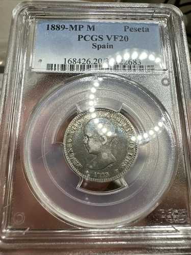1889 MP M スペイン ペセタ 希少 日付 PCGS VF20