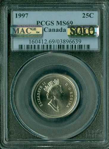 1997年 カナダ 25セント PCGS MS69 MAC SOLO FINEST GRADED MAC SPOTLESS *