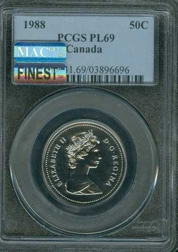 1988年 カナダ 25セント PCGS PL69 PQ MAC 最高グレード＆スポットレス *