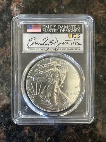 2024-P シルバーイーグル PCGS MS-69 スター・プリヴィ 1オンス エミリー・ダムストラ直筆サイン入り