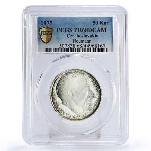 チェコスロバキア 50コルナ 生誕100周年記念 S.K. ノイマン PR68 PCGS 銀貨 1975年