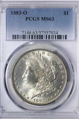 BU 1883-O モルガン銀貨 PCGS MS63 裏面に虹色トーン OXLM
