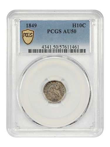 1849年 H10C PCGS AU50 - 自由の女神像半ダイム