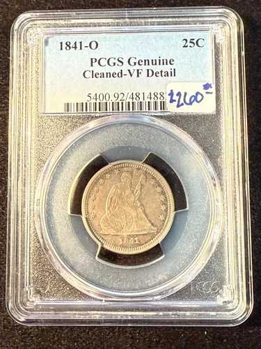 1841年 自由の女神像 25セント硬貨 PCGS 純正 VF 詳細クリーニング済み