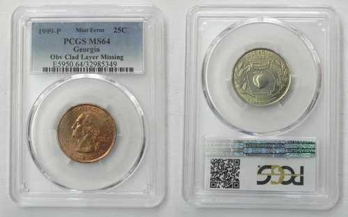 1999-P ジョージア・ワシントン・クォーター、表面クラッド層欠損エラー、PCGS MS64 #L27