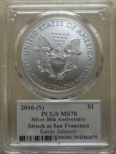 2016-(S) $1 シルバー イーグル レジェンド オブ ライフ ランディ ジョンソン PCGS MS70 わずか 10 個のうちの 1 個!｜WORLD RESOURCE【QUEEN店】