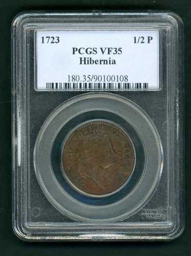 アメリカ合衆国 ハイバーニア 1/2ペンス 1723年 植民地時代 ジョージ1世 グレード PCGS VF 35