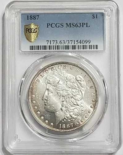 1887 年 $1 モーガン ドル PCGS MS63 PL シルバー コイン、美しい色調。
