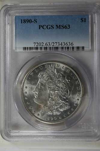 1890-S 1.00 PCGS MS63 モルガン銀貨、ミス・リバティ・ヘッド・ドル