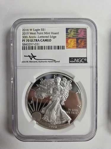 2016 W プルーフ シルバー イーグル PCGS PF70 30周年記念 レタードエッジ メルカンティ