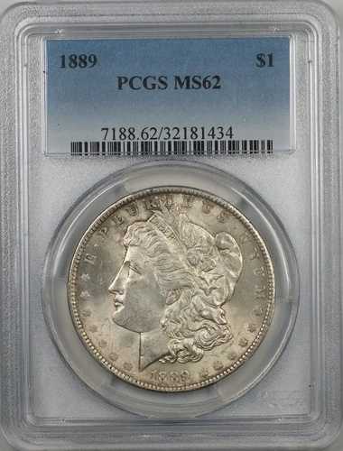 1889年 モルガン銀貨 $1 PCGS MS-62 高品質ライトトーニング (3D)