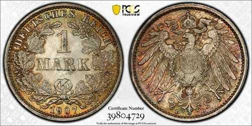 希少な歴史的銀貨 1907-D ドイツ 1マーク PCGS MS64 - 100年以上前のもの｜WORLD RESOURCE【QUEEN店】
