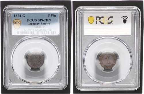 エンパイア 1 ペニッヒ 1874 G プルーフコイン フルートエッジ付き PCGS SP62BN 108378-