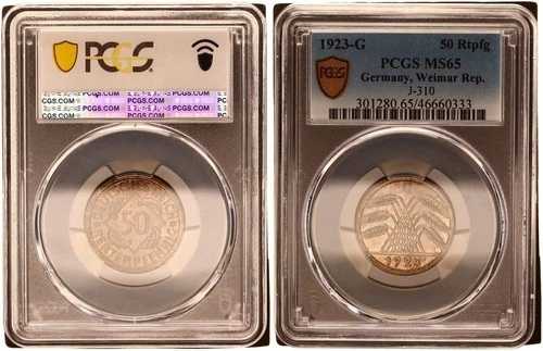 ワイマール代表 50 Rentenpfennig 1923-G PCGS MS65 UNC 130026-