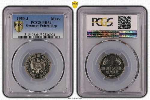 ドイツ 1 DM コイン 1950 J プルーフ PCGS PR64 (37338)-