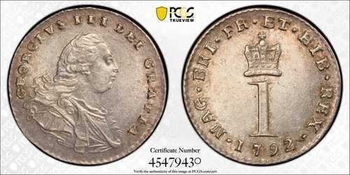 1792年 1D ペニーシルバー イギリス KM#610 S-3760 PCGS MS62 #45479430 EYE APPEAL