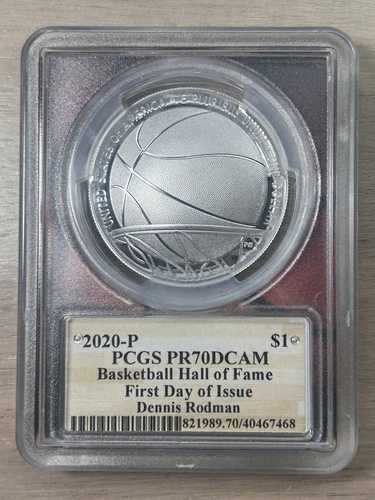 PR70 2020-P デニス・ロッドマン 直筆サイン入り バスケットボール 殿堂入り記念ドル PCGS