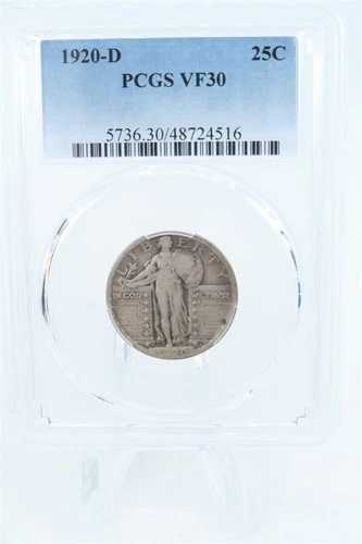 1920-D PCGS VF30 スタンディング・リバティ・クォーター・ビジネス・ストライク 25セント