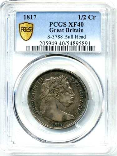 1817年 イギリス ハーフクラウン S-3788 ブルヘッド PCGS EF40
