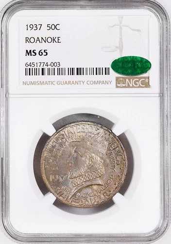 1937年 50セント ロアノーク シルバー 記念 NGC MS65 CAC