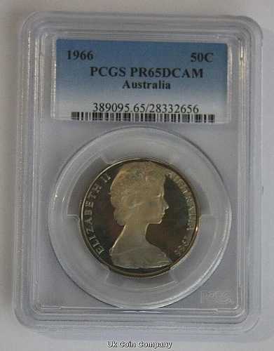 1966年オーストラリア銀貨プルーフ50セント硬貨 PCGS PR65認定