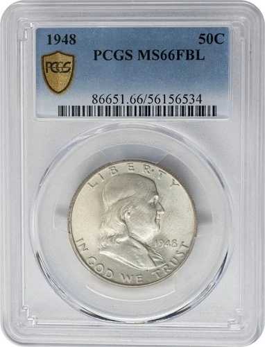 1948年 フランクリンハーフ 50セント MS66 FBL セキュア PCGS 950893-5
