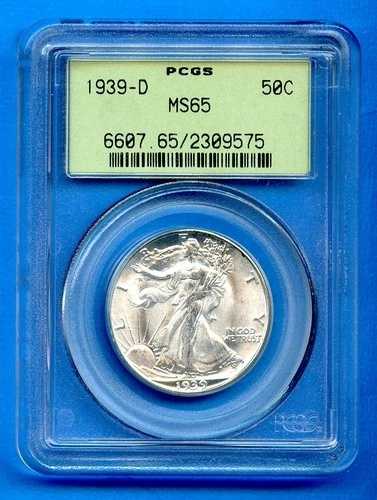 1939 D PCGS MS65 ウォーキング・リバティ・シルバー・ハーフドル 50セント 米国造幣局 1939-D MS-65 OGH