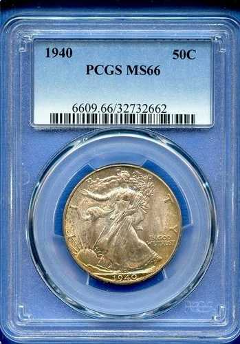 1940 P PCGS MS66 ウォーキング・リバティ・ハーフダラー 50セント 1940-P MS-66 虹彩虹