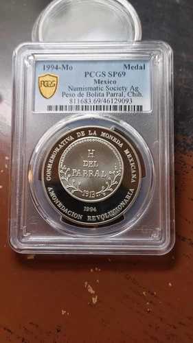 1994年 モ・メキシコ シルバーメダル 1913年 ペソ チワワ 貨幣 PCGS SP69 4736