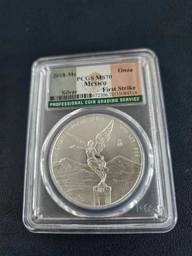 2018年 メキシカン リベルタッド 1オンス .999 純銀 PCGS MS70 - ファーストストライク、フラッグラベル