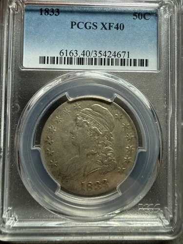 1833年 キャップドバスト シルバー ハーフドル PCGS XF40 明るい色 きれいな例 50セント